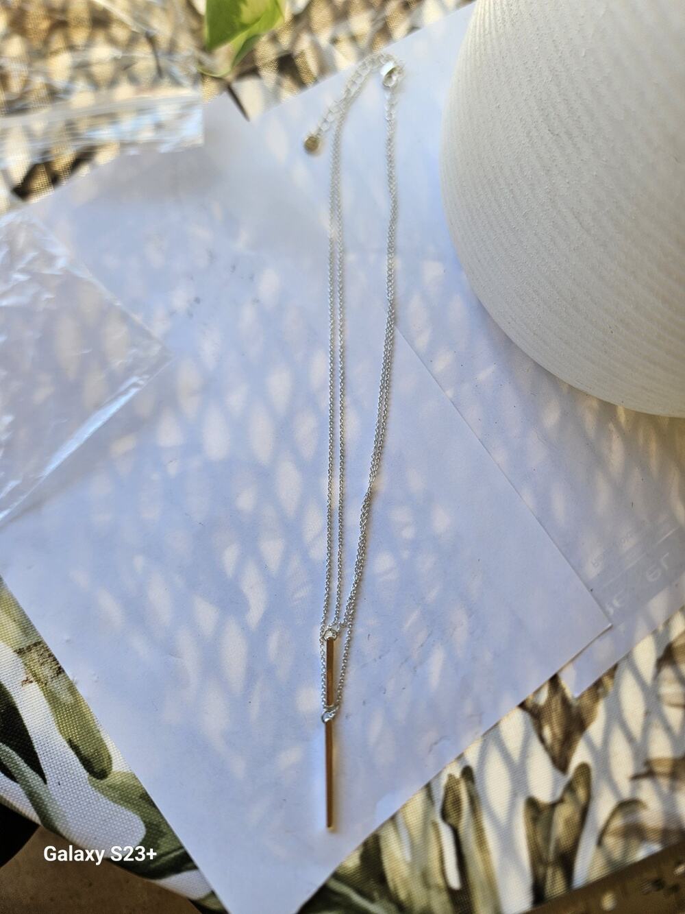 LC Lauren Conrad Silver-Tone Bar Pendant Necklace Chain Adj. Lobster Clasp 16"
